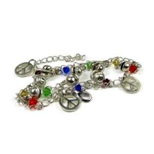   Glass Silver Plated Anklet / Bracelet with Peace Sign Dangles: Jewelry