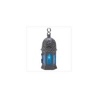 Ocean Blue Iron Glass Candle Holder Hanging Lantern