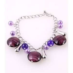  Murano Bead Bracelet with Acrylic Pearl Purple Color 