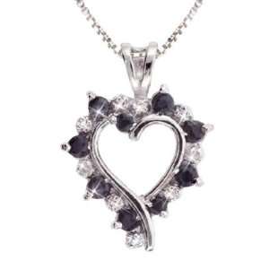    Genuine Sapphire Diamond Open Heart Silver Pendant Glitzs Jewelry