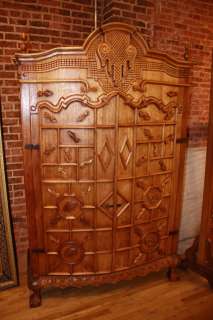 Mexican Hand Carved Spanish Style Wood Armoire  