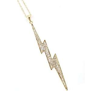 LONG Lightning Bolt Necklace Clear Crystal Harry Potter Gold Tone 3.75 
