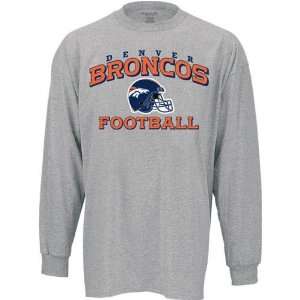  Denver Broncos Grey Long Sleeve Stacked Helmet T Shirt 
