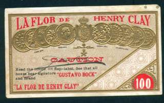 CIGARS CUBAN LABEL HABANOS CUBA LA FLOR DE HENRY CLAY  