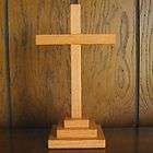 Handcrafted Red Oak Wood Calvary Cross Faith Hope Love Charity 