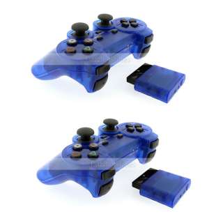 2x Blue Wireless Shock Controller for Sony Playstation 2 PS2  