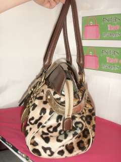 Guess Fuzzy Leopard Print Belted Shopper Shoulder Bag Handbag Purse 