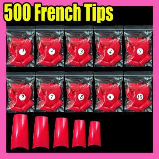 500 x Nail Art Acrylic UV GEL Fake Nail Tips Red F297  