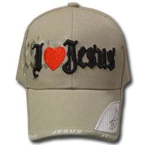 LOVE JESUS NOVELTY STONE KHAKI HAT CAP ADJ NEW  Sports 