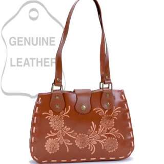 Genuine leather western shoulder bag with 2 tone floral embossed 