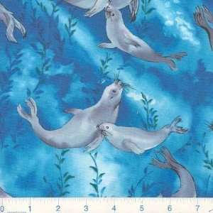  45 Wide Sea Lions Blue Fabric By The Yard: Arts, Crafts 