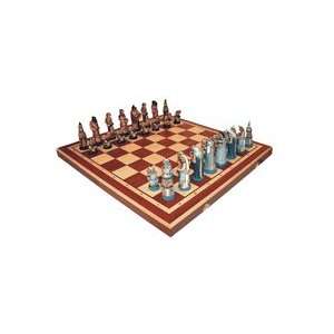  Hand Painted Chess Set & Folding Wood Chess Board: Sports & Outdoors