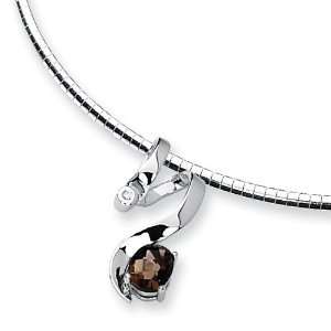    Sterling Silver Smokey Quartz & Diamond Slide Necklace: Jewelry