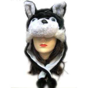  Plush Black Husky Animal Hat   Husky Hat with Ear Flaps 
