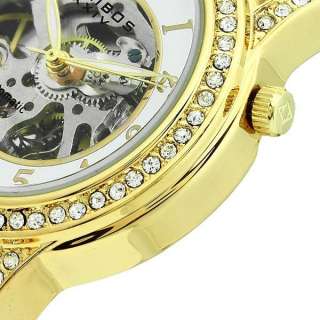   Automatic Gold Plated White Satin Leather Watch 610585316696  
