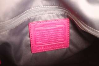 COACH 15142 Signature Stripe Stitched Berry Patent Leather Tote Purse 