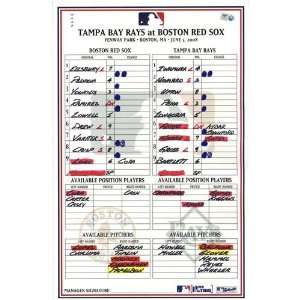  Rays at Red Sox 6 03 2008 Game Used Lineup Card Sports 