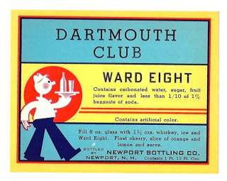 Dartmouth Club Ward Eight Soda Bottle Label Newport N H  