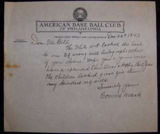 Connie Mack Signed Autographed Baseball Letter JSA LOA  