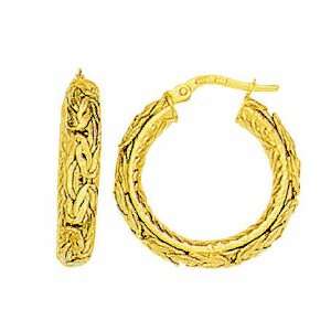  14K Yellow Gold Hoop Byzantine Earrings   20.00mm: Jewelry