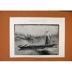   Waiting For Reapers Thames River C1891 Antique Print