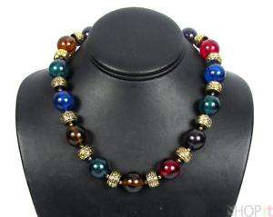 Vtg Plastic Bead Beaded Choker Necklace Blue Green Red+  