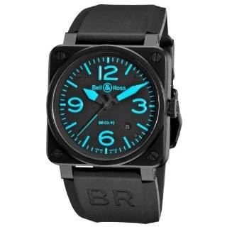 Bell & Ross Mens BR 03 92 BLUE Aviation Black and Blue Dial Watch 