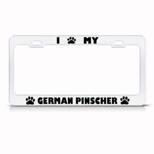  German Pinscher Dog White Metal License Plate Frame Tag 