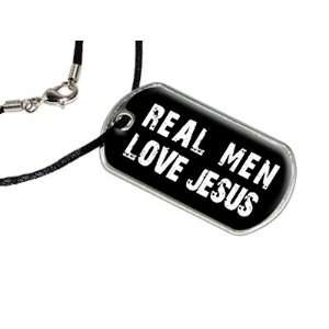  Real Men Love Jesus   Military Dog Tag Black Satin Cord 