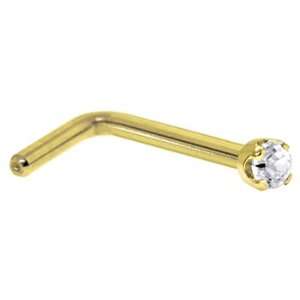 Solid 18KT Yellow Gold (April) 1.5mm Genuine Diamond L Shaped Nose 