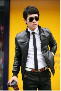 Men Fashion Double sided Slim Fit Leather Wear Jacket  