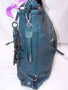 Etienne Aigner TEAL Zip Top Leather Hobo Handbag w/Front Pockets 