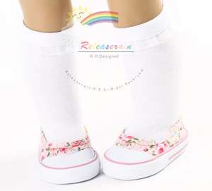   Canvas Sneakers Shoes Rainbow Flowers Pink for 18 American Girl dolls
