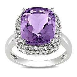 Sterling Silver Amethyst and Created White Sapphire Ring  Overstock 