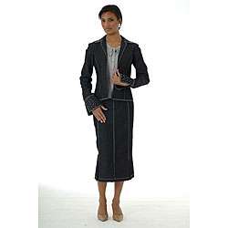 Divine Apparel Womens 3 piece Dressy Denim Skirt Suit  