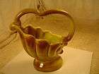 vintage olive green gonder pottery pedestal bowl basket w handle
