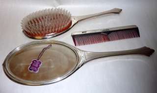 Vintage Saart Bros. Art Deco Sterling Brush Comb Mirror Vanity Set 