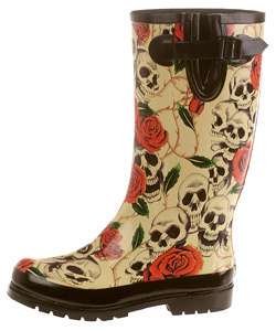On Your Feet Rasp Skull and Rose Print Rain Boots  Overstock