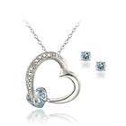 925 Silver Blue Topaz & Diamond Floating Heart Necklace & Earrings Set