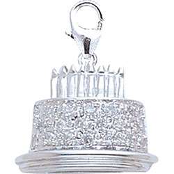 14k White Gold and Diamond Birthday Cake Charm  