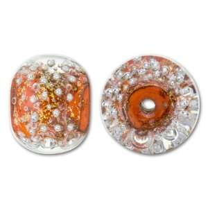  Beads Small Burnt Orange and Silver Bubbles Boro Glass 
