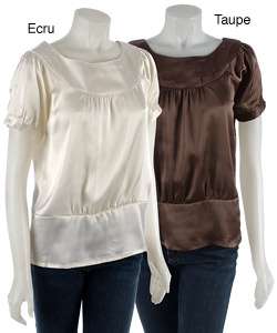 Coupe Short sleeve Satin Blouse with Boat Neck  