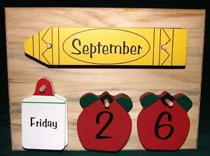 School Crayon Wood Perpetual Calendar *Desk or Wall NEW  