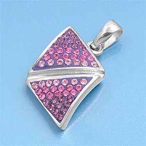 Sterling Silver Pendant   Geometric Shape   Pink / Amethyst Cubic 