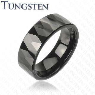 BLK Titanium Tungsten Carbide Men Ring W/ Multi Facelet Prism Design 