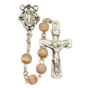  6mm Pink Cats Eye Beads and Miraculous Center Rosary 