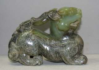 China old jade carved dragon with child PIXIU statue  