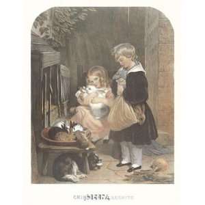 Children and Rabbits Finest LAMINATED Print Sir Edwin Henry Landseer 