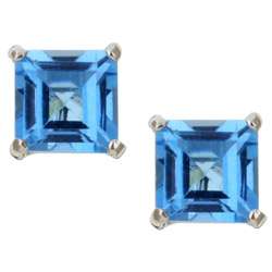 14k White Gold Square Blue Topaz Stud Earrings  