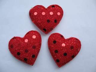 50 Padded Sequin 1.5 Hearts Appliques Craft Red  